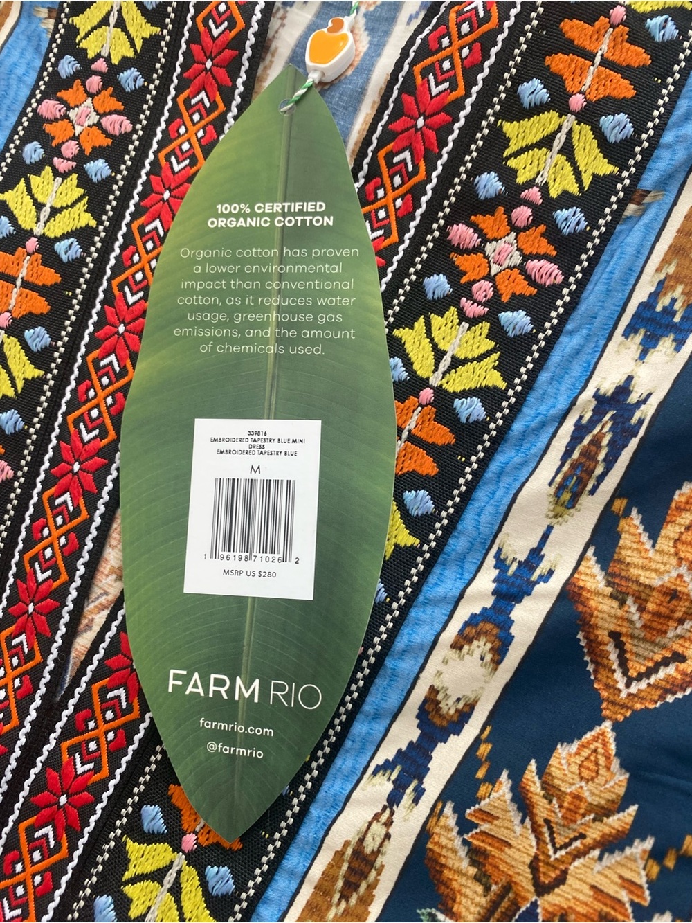 FARM Rio Embroidered Tapestry Blue Mini Dress M NWT - Picture 5 of 5
